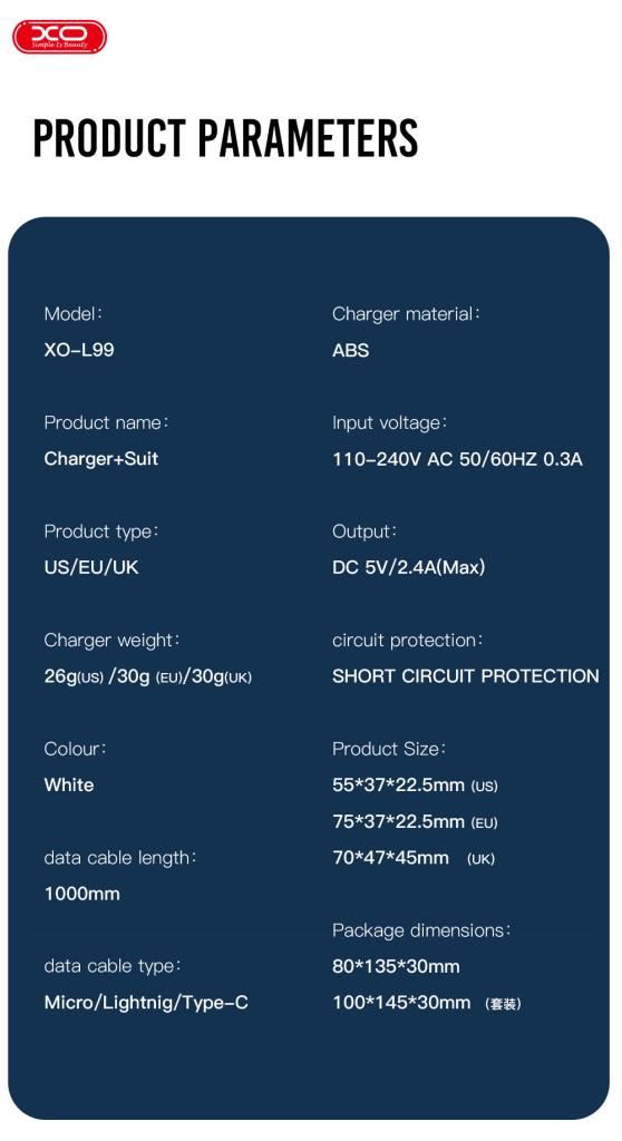 XO L99 2.4A Φορτιστής με Micro Καλώδιο (NB103)