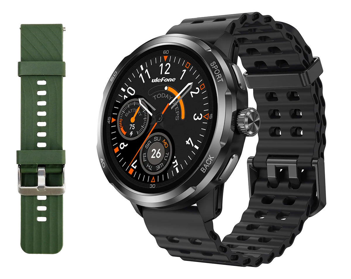 ULEFONE smartwatch Armor Watch Pro, 2x λουράκια, heart rate, 1.50" AMOLED, GPS, 5 ΑΤΜ/IP68/IP69K/MIL-STD-810H, μαύρο