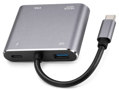 POWERTECH docking station CAB-UC101, 4 θυρών, USB-C, 4K, 100W, γκρι
