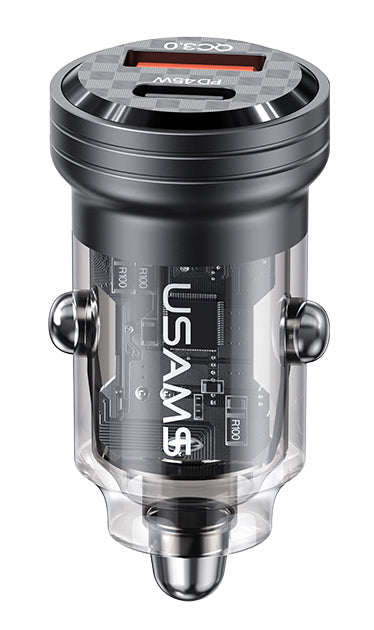 USAMS φορτιστής αυτοκινήτου US-CC175, USB & USB-C, 45W, QC & PD, μαύρος