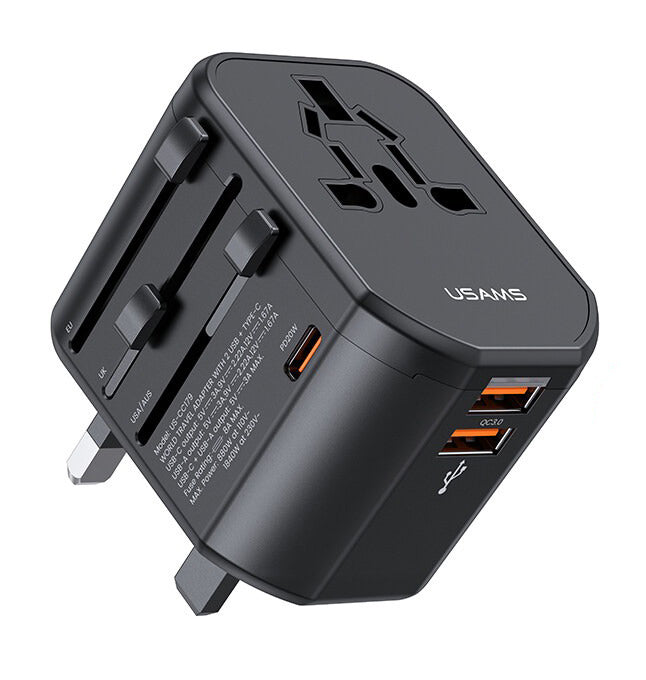 USAMS φορτιστής/αντάπτορας πρίζας US-CC179, USB-C & 2x USB, universal, 20W, μαύρος