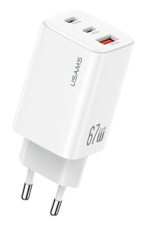 USAMS φορτιστής τοίχου CC265, USB & 2x USB-C, 67W, GaN, λευκός