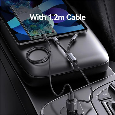 USAMS φορτιστής αυτοκινήτου CC287 με 2 σε 1 καλώδιο, USB/USB-C θύρες, 66W, μαύρος