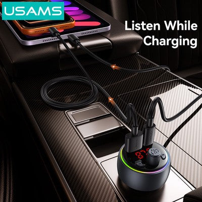 USAMS FM transmitter & φορτιστής CC328, USB/USB-C, 30W, Bluetooth, μαύρο