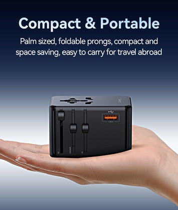 USAMS φορτιστής/αντάπτορας πρίζας CC334, USB & 3x USB-C, universal, 100W, GaN, μαύρος