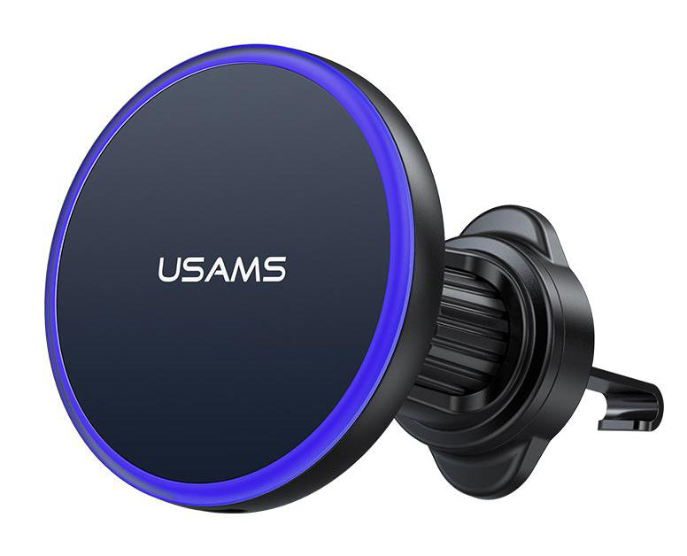 USAMS ασύρματος φορτιστής & βάση smartphone αυτοκινήτου CD277, αεραγωγών, 15W, μαύρος