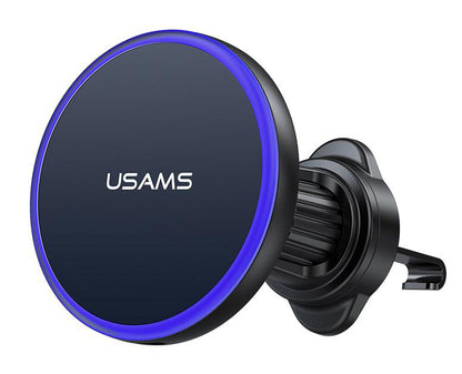 USAMS ασύρματος φορτιστής & βάση smartphone αυτοκινήτου CD277, αεραγωγών, 15W, μαύρος