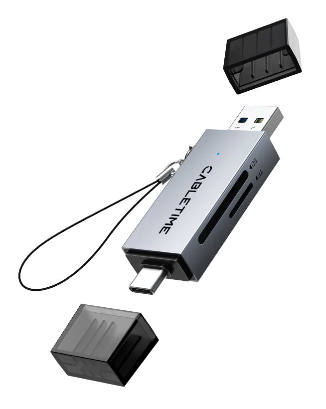 CABLETIME card reader CT-ACSD3-AG, SD/micro SD, USB/USB-C, 5Gbps, γκρι