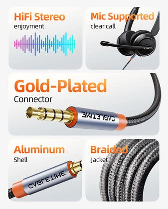 CABLETIME καλώδιο ήχου 3.5mm CT-AM35M, gold plated, 1.5m, μαύρο
