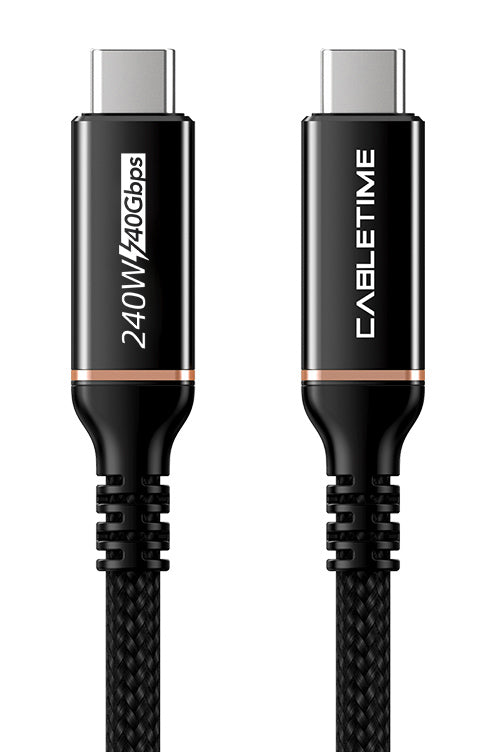 CABLETIME καλώδιο USB-C σε USB-C CT-USB4, 240W, 40Gbps, 8K/60Hz, USB4, 1m, μαύρο