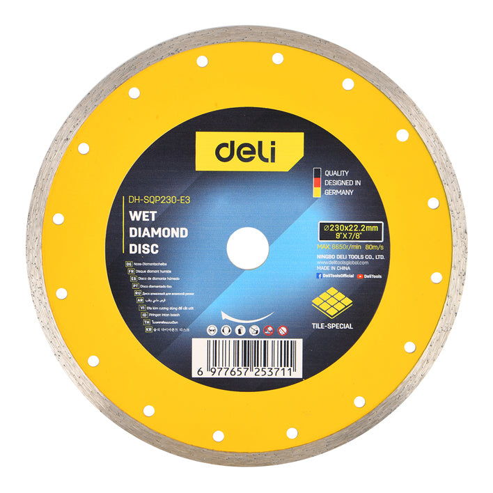 DELI δίσκος κοπής διαμαντέ DH-SQP230-E3, δομικών υλικών, 230mm, 6650rpm, wet