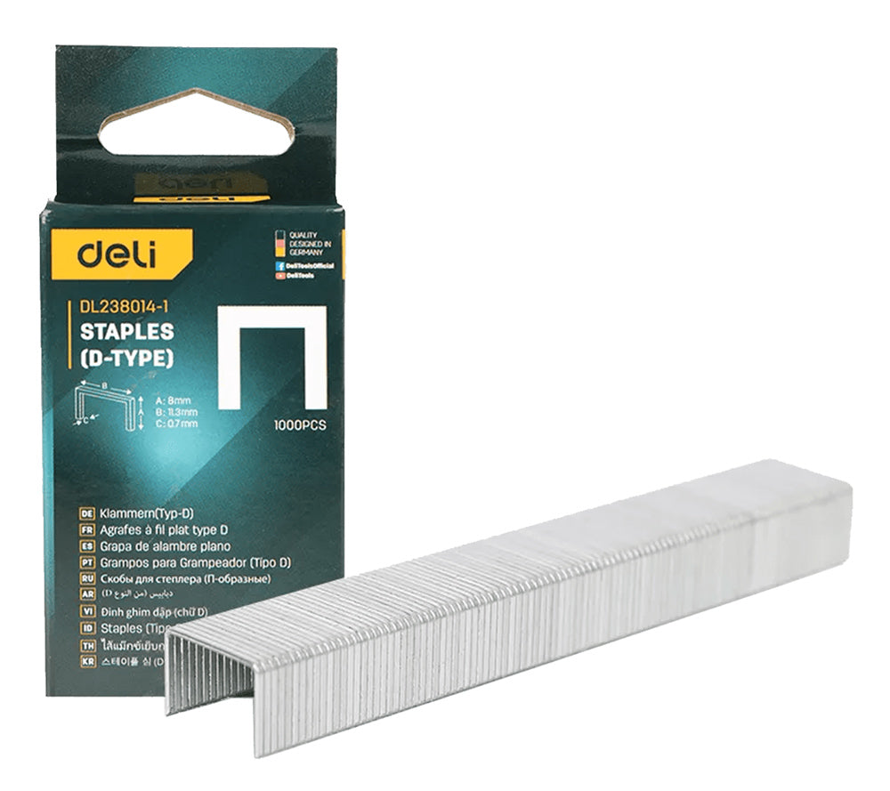 DELI συνδετήρες σχήματος Π DL238014-1 για καρφωτικό, 0.7x8x11.3mm, 1000τμχ