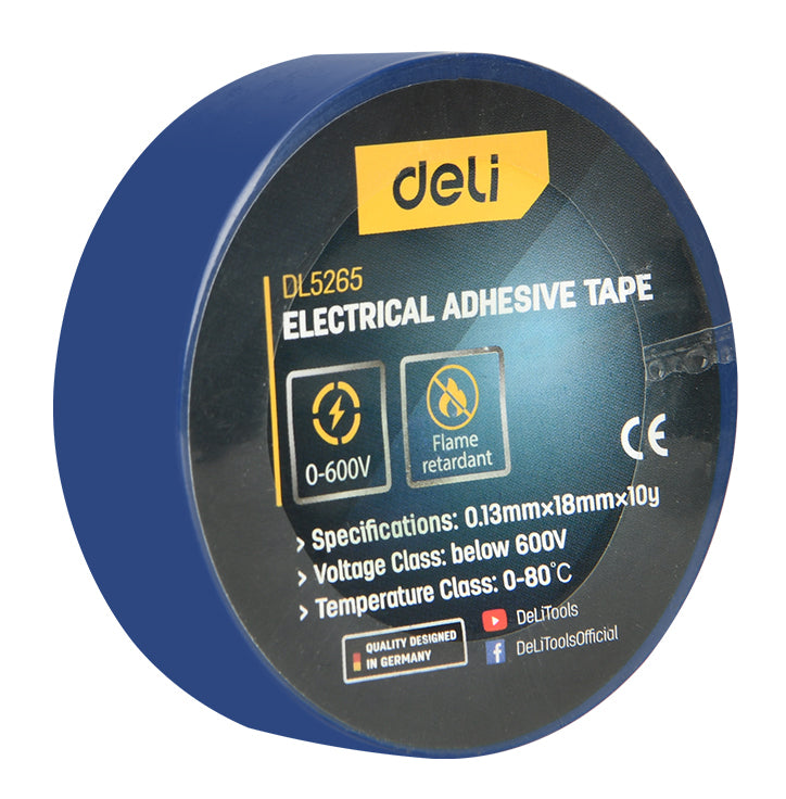 DELI μονωτική ταινία υψηλής αντοχής DL5265, 18mm x 9.15m, μπλε