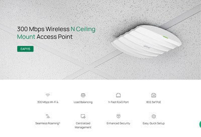 TP-LINK access point EAP115, 300Mbps, οροφής, V4.30