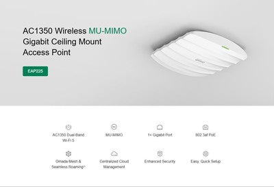 TP-LINK access point EAP225, AC1350 MU-MIMO, οροφής, V4.20