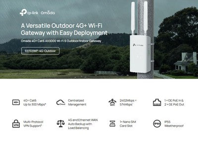 TP-LINK access point ER703WP-4G-Outdoor, WiFi 6, 3000Mbps AX3000, 4G+ Cat6, V1.0