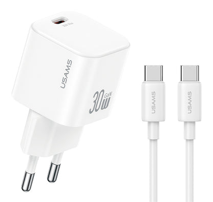 USAMS φορτιστής τοίχου CC262 με καλώδιο USB-C, 30W, GaN, λευκός