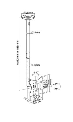 BRATECK βάση τηλεόρασης οροφής LCD-504A, 23-42", έως 30kg
