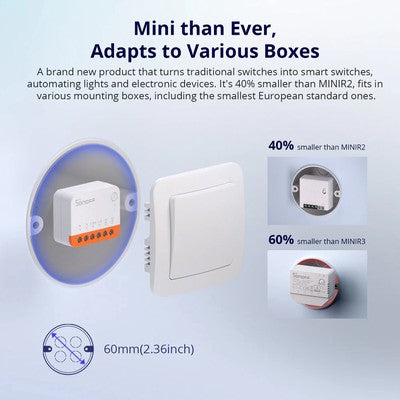 SONOFF smart διακόπτης MINIR4, 2 κανάλια, WiFi, 10A, λευκός