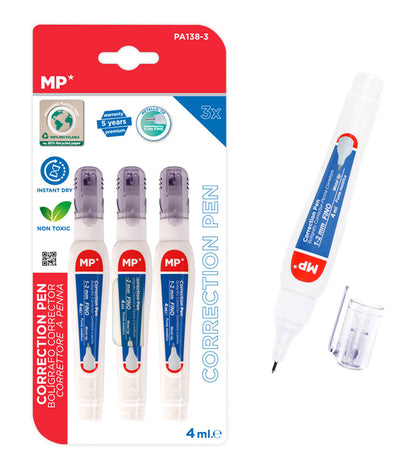 MP σετ διορθωτικό στυλό PA138-3C, 1-2mm, 4ml, 3τμχ