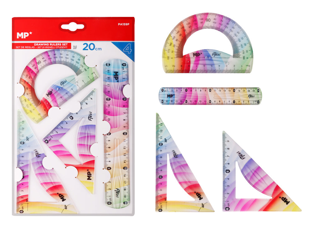 MP σετ πλαστικοί χάρακες PA159P, εύκαμπτοι, διάφανοι/πολύχρωμοι, 4τμχ