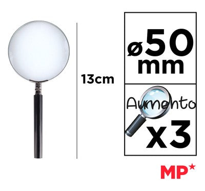 MP μεγεθυντικός φακός PA175, x3, 50mm, μεταλλικός με γυάλινο φακό, μαύρος/ασημί