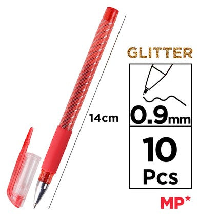 MP σετ στυλό διαρκείας ballpoint PE105O με glitter, 0.9mm, διάφορα χρώματα, 10τμχ