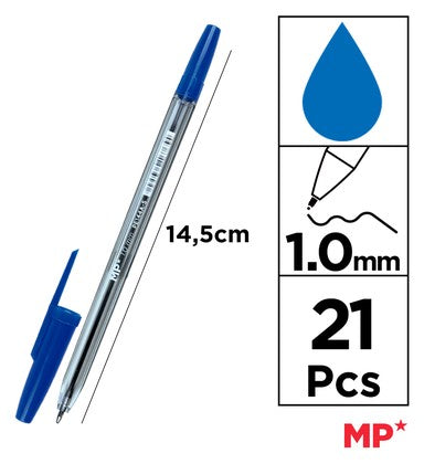 MP σετ στυλό ballpoint PE144OA, 1mm, μπλε, 21τμχ
