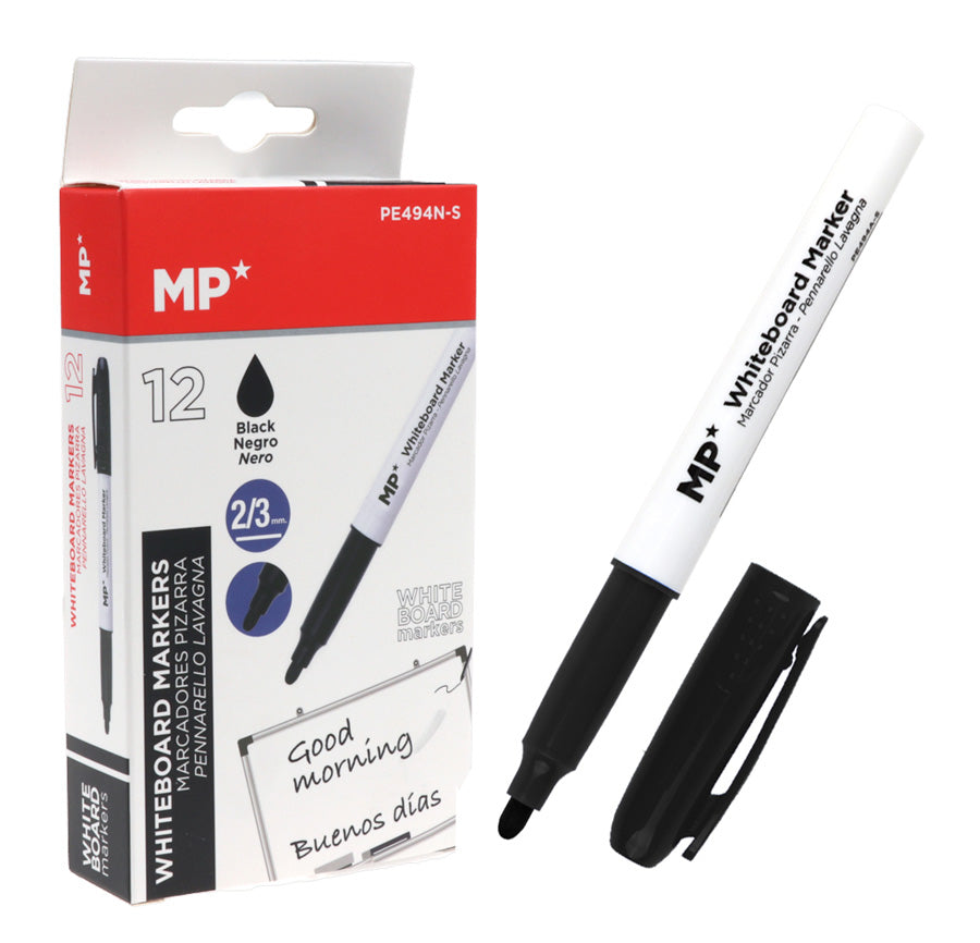 MP Μαρκαδόρος ασπροπίνακα PE494N-S, πάχος μύτης 2-3mm, μαύρος, 12τμχ
