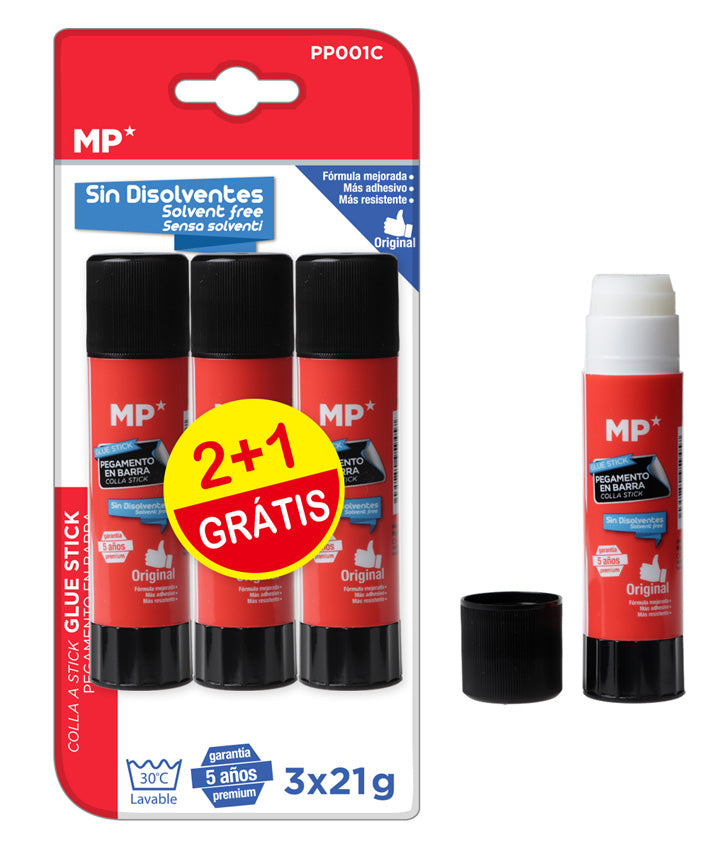 MP κόλλα στικ PP001C, διάφανη, 21g, 3τμχ