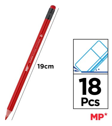 MP χρωματιστές ξυλομπογιές PP824 με γόμα, τρίγωνες, 18τμχ
