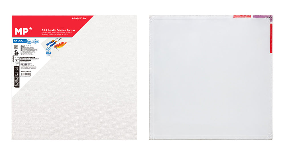 MP καμβάς καρτολίνο ζωγραφικής PP95-5050, 50x50cm, 280gr/m², λευκός