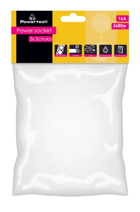 POWERTECH πολύπριζο ασφαλείας PT-1055, 3x schuko, 16A, 1.4m, λευκό