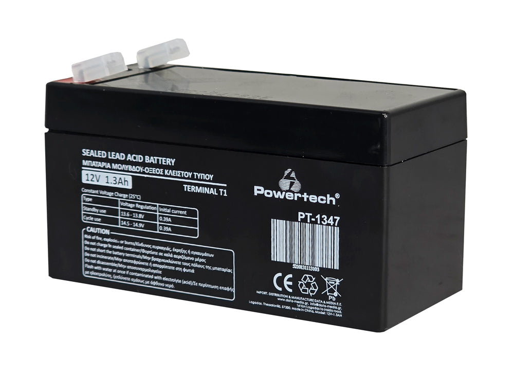 POWERTECH μπαταρία μολύβδου PT-1347, 12V 1.3Ah, T1