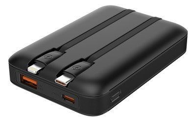POWERTECH power bank με καλώδια και οθόνη PT-1417 10000mAh, 22.5W, μαύρο