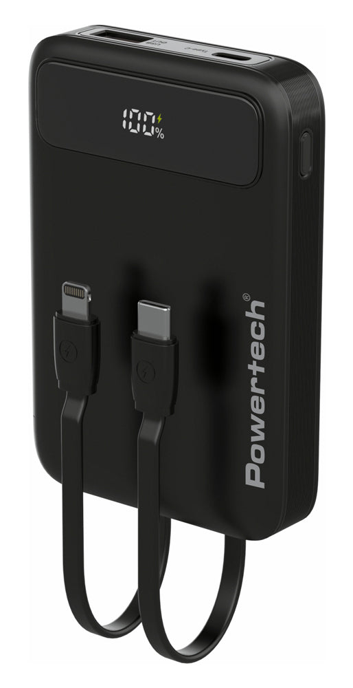 POWERTECH power bank με καλώδια και οθόνη PT-1417 10000mAh, 22.5W, μαύρο