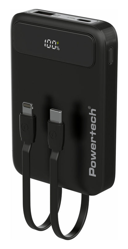 POWERTECH power bank με καλώδια και οθόνη PT-1417 10000mAh, 22.5W, μαύρο