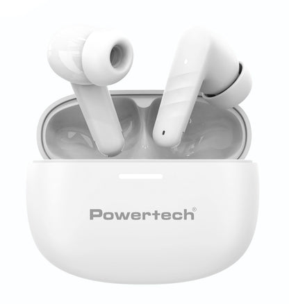 POWERTECH earphones με θήκη φόρτισης PT-1432, True Wireless, 35/300mAh, λευκά
