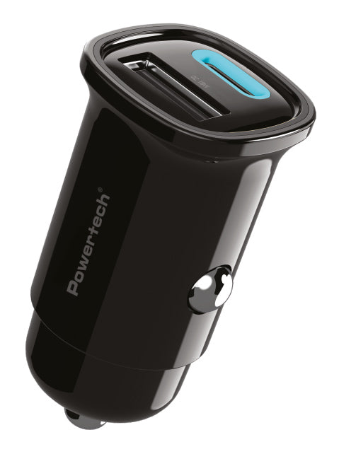 POWERTECH φορτιστής αυτοκινήτου PT-1538, USB & USB-C, 30W, μαύρος