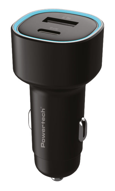 POWERTECH φορτιστής αυτοκινήτου PT-1539, USB & USB-C, 85W, μαύρος