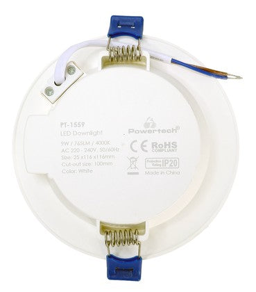 POWERTECH LED φωτιστικό downlight PT-1559, 9W, Φ116x25mm, 4000K, 765lm, λευκό