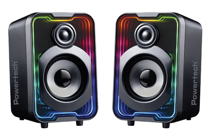 POWERTECH ηχεία PT-1575 με RGB φωτισμό, 2x 5W, Bluetooth & USB/USB-C, μαύρα