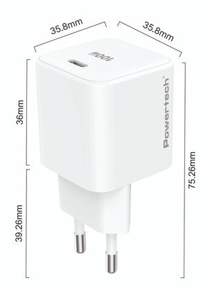 POWERTECH φορτιστής τοίχου PT-1612, USB-C, 100W, GaN, AVS, λευκός