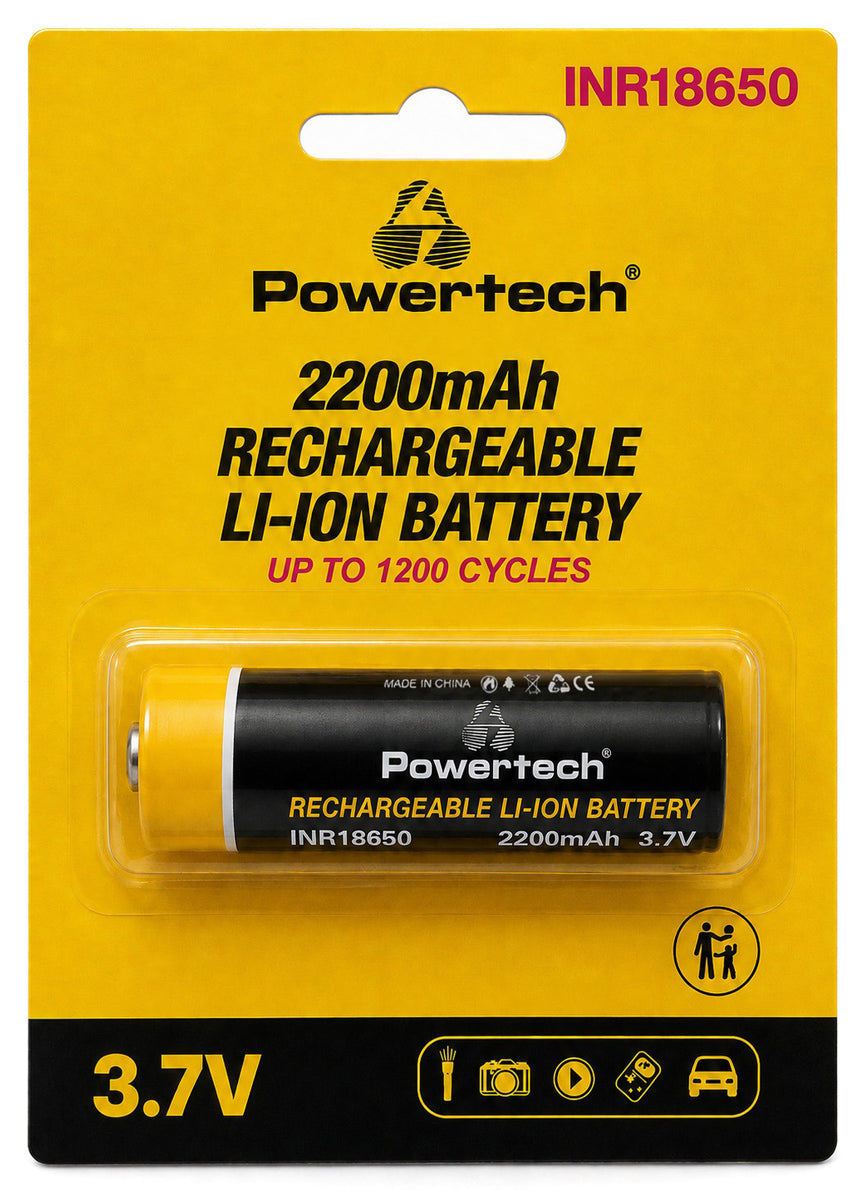POWERTECH επαναφορτιζόμενη μπαταρία Li-ion INR18650 PT-1614, 2200mAh, 3.7V, button top, 1τμχ