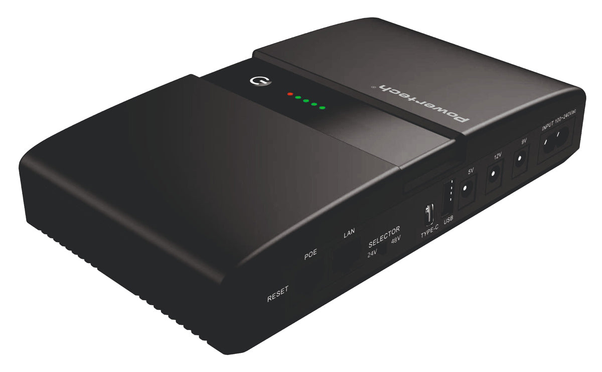 POWERTECH mini DC UPS PT-1634, 36W, 20000mAh, 3x DC, USB/USB-C, PoE/LAN, μαύρο