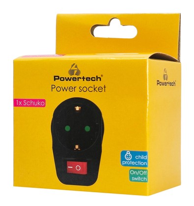 POWERTECH αντάπτορας ρεύματος PT-810, 1x schuko, 16A, μαύρος