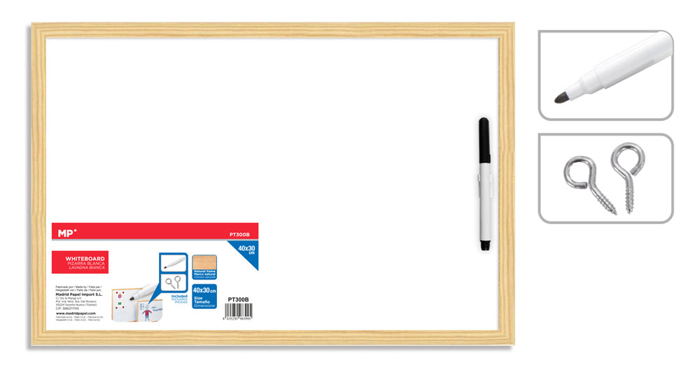 MP Πίνακας λευκός με μαρκαδόρο PT300B, 30 x 40cm