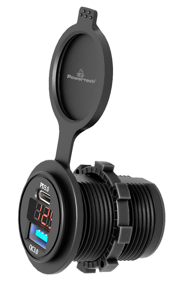 POWERTECH πρίζα USB για σκάφη & οχήματα PTL-005, USB/USB-C 36W, με οθόνη