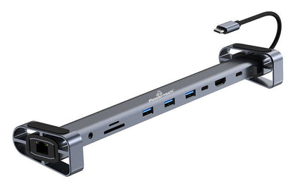 POWERTECH docking station PTR-0152, 10 θυρών, βάση laptop, USB-C, γκρι
