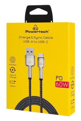 POWERTECH καλώδιο USB-C σε USB PTR-0199, PD 60W, 480Mbps, 1m, μαύρο/γκρι